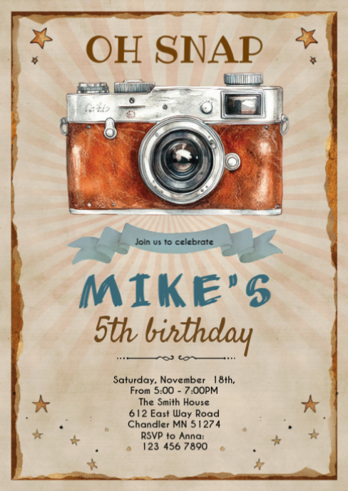 Camera birthday theme invite Template | PosterMyWall