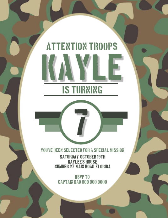 Camo Army Birthday Party Invitation Template Flyer (Letter pang-US)