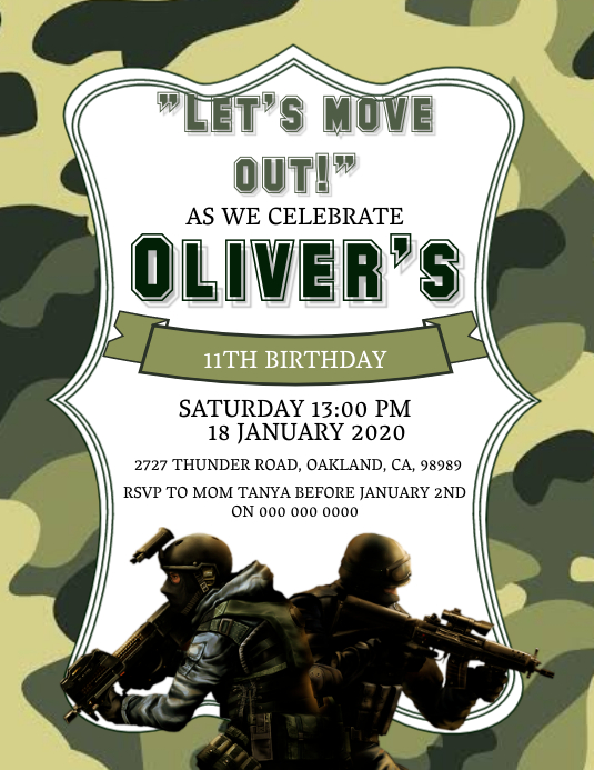 Camo Birthday invitation Template PosterMyWall