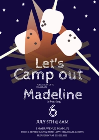 Camp BonFire Birthday Party Invitation A5 template