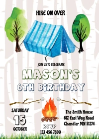 Camping birthday invitation A6 template