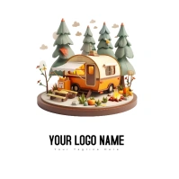 Camping - Camper in serene forest setting wit Logo template
