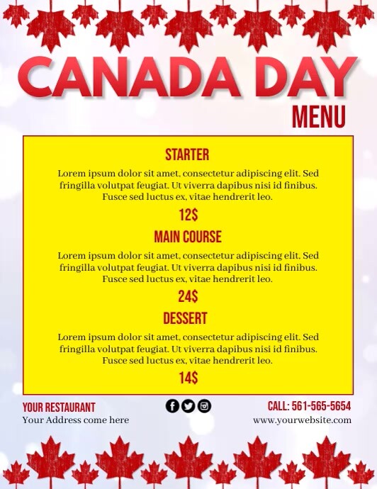 Canada Menu Canada Day, Menu Template | PosterMyWall