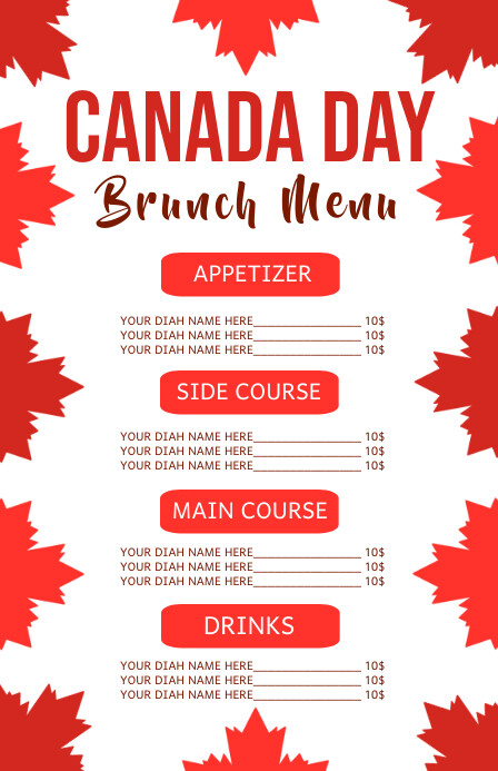 Canadian English Menu. Example Canada day brunch menu template | PosterMyWall