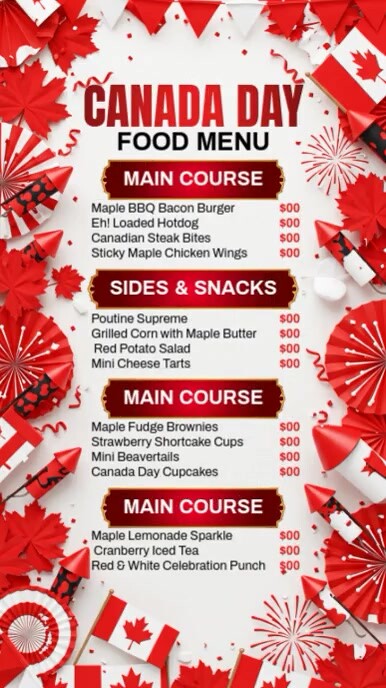 Plantilla de Canada Day Food Menu | PosterMyWall