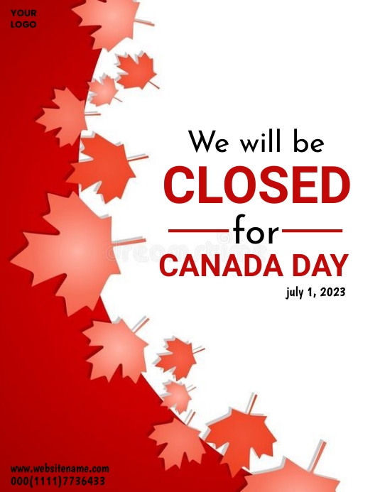 Canadian Thursday Canada day holiday/ we will be clossed Template | PosterMyWall