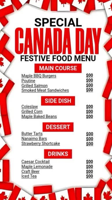 Canadian English Menu. Example Canada Day Menu Template | PosterMyWall