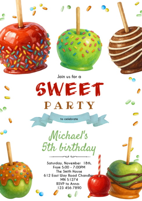 Candy Apple Birthday Invitation Template | PosterMyWall