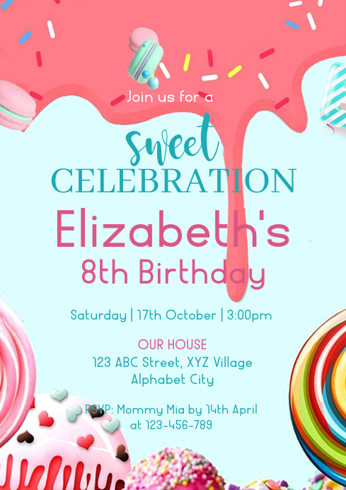 Candy Land Birthday Invitation A4 template