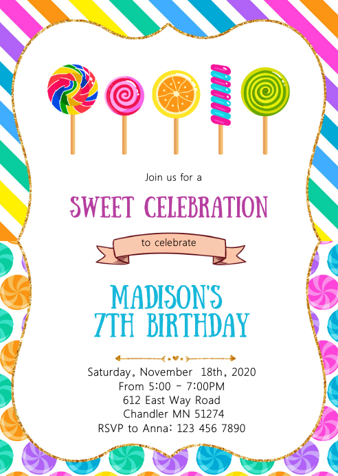 Candy land birthday party invitation Template | PosterMyWall
