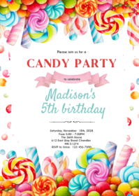 Candyland Party birthday invitation A6 template