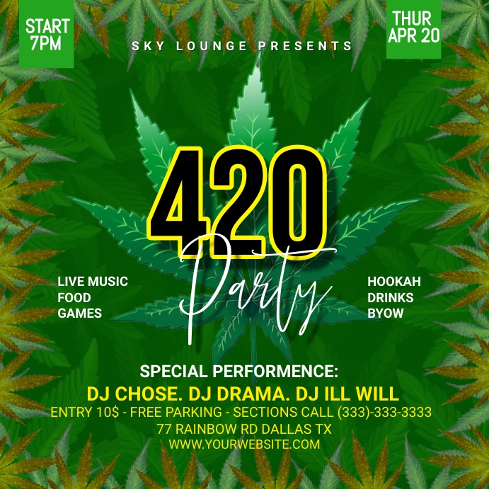 cannabis party flyer template โพสต์บน Instagram