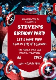 Captain America Birthday Party Invitation A4 template