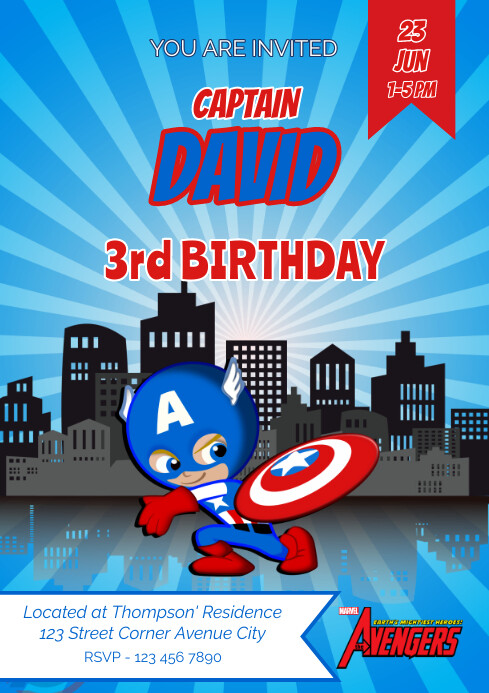 Captain America Birthday Party Tamplate A4 template