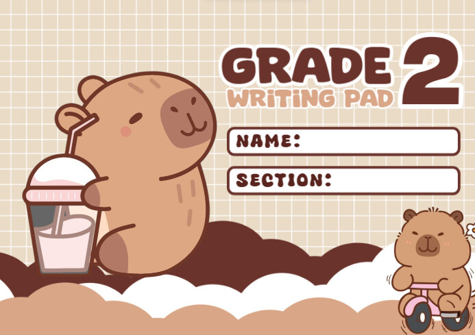 Capybara Notebook Label Editable Capybara Grade 2 Writing Notebook Cover Template | PosterMyWall