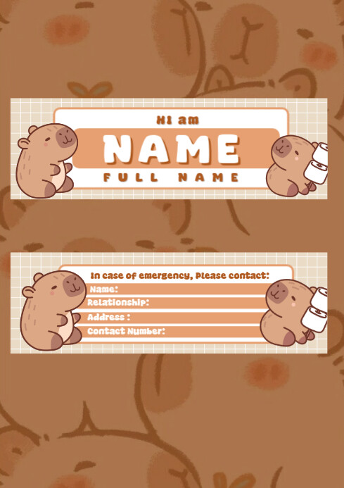 Capybara Personalised Name Tags A4 template