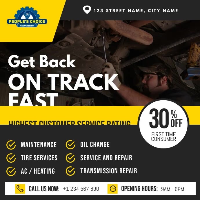 Car Auto Repair Business Ad Square Video Template | PosterMyWall