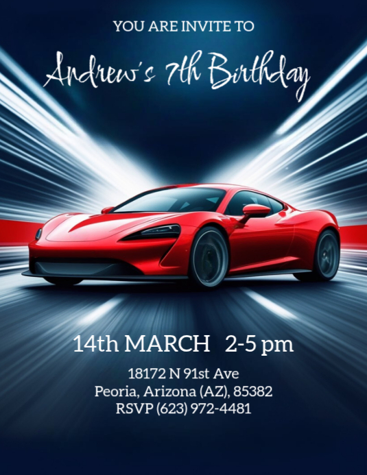 Car-themed Birthday Invitation Template | PosterMyWall