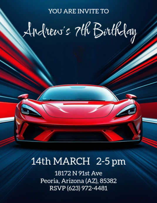 Car-themed Birthday Invitation Template | PosterMyWall