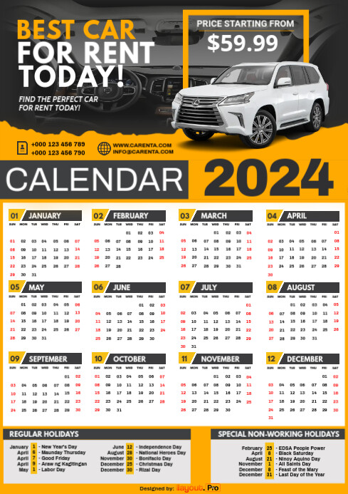 Car Dealer Calendar 2024 A4 template