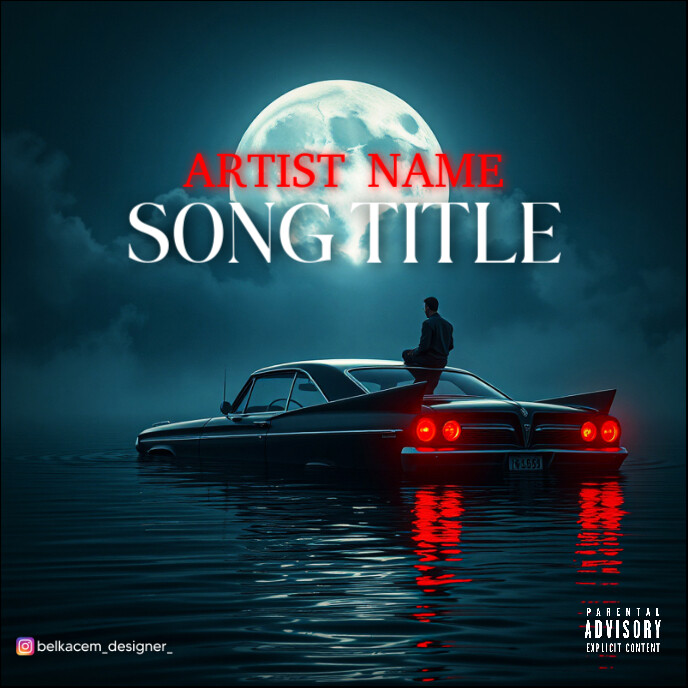 Car in sea Alone Album Cover art design template
