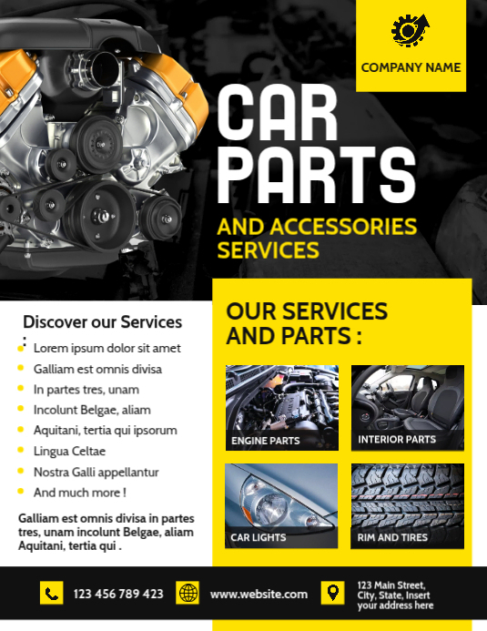 car parts and accessories services yellow bla Template | PosterMyWall