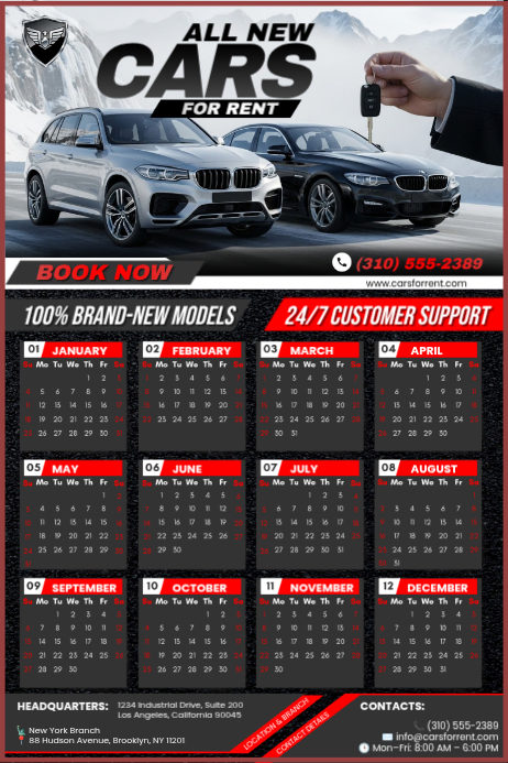Car Rental Calendar Posters Template | PosterMyWall