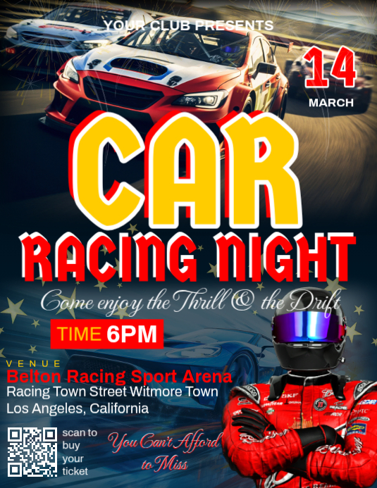 Funny Racing Event Flyer Black Car Racing Event Flyers Template | PosterMyWall
