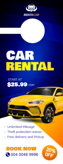 Car rental motor vehicle leasing automobile hire auto booking service business door hanger template