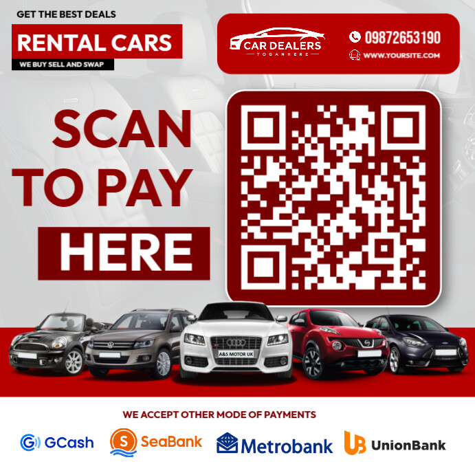 Car Rent Qr Code Plantilla de Car Rental QR Payment Flyer | PosterMyWall