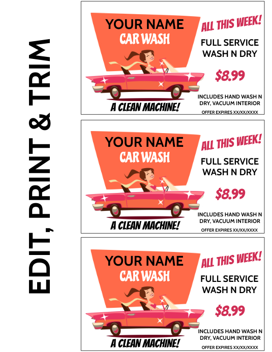 CAR WASH COUPON Ulotka (US Letter) template