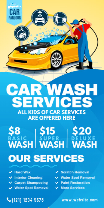 Car Wash Services Roll-Up Banner Cartel enrollable de 3 × 6 pulg. template