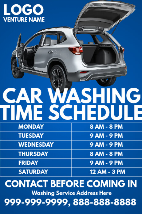 Car Washing Time Schedule Template | PosterMyWall