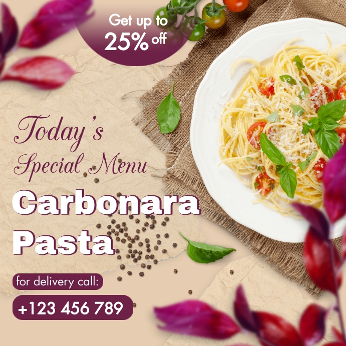 Carbonara Pasta Menu Template | PosterMyWall