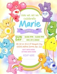 Care bears colorful kids birthday invitation Flyer (US Letter) template