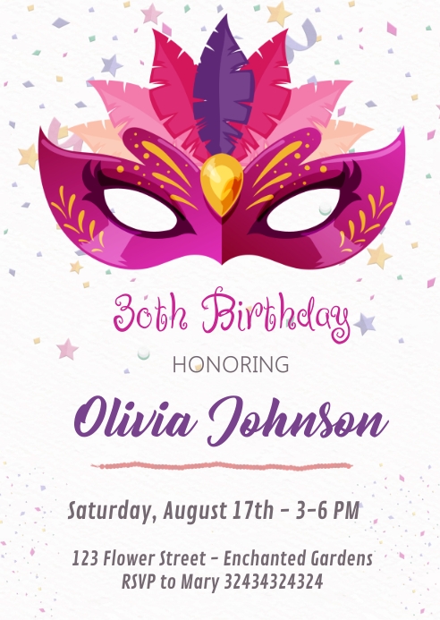 Carnival, Masquerade Invitations A6 template