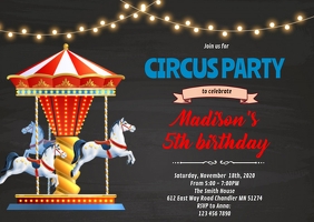 Carnival circus carousel party invitation A6 template