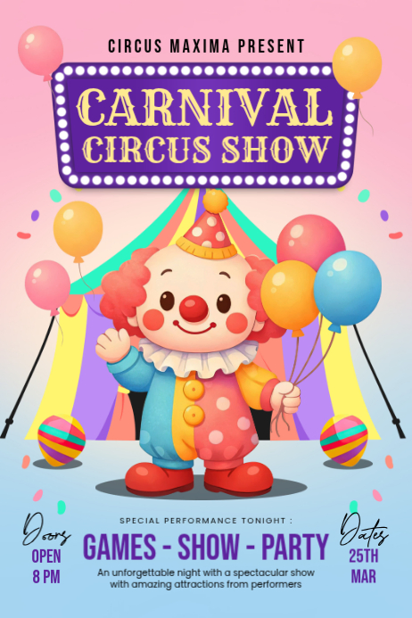 Plantilla de Carnival Circus Show Event Poster Template | PosterMyWall