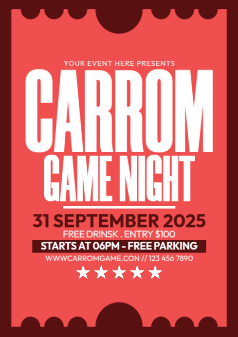 Carrom Game Night A4 template