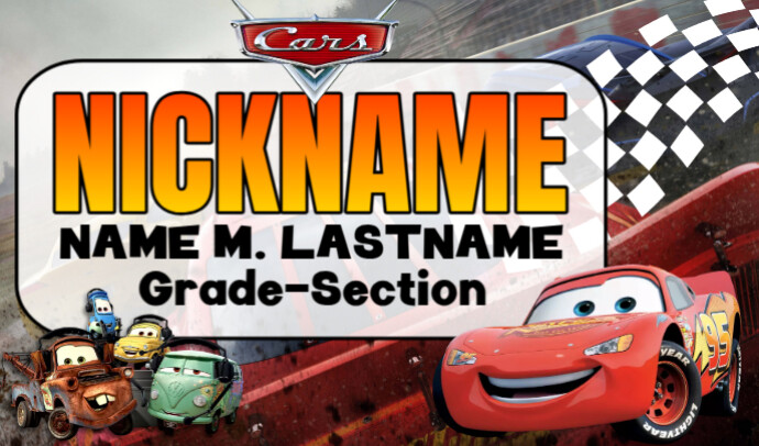 Cars Nametag Design Mærke template