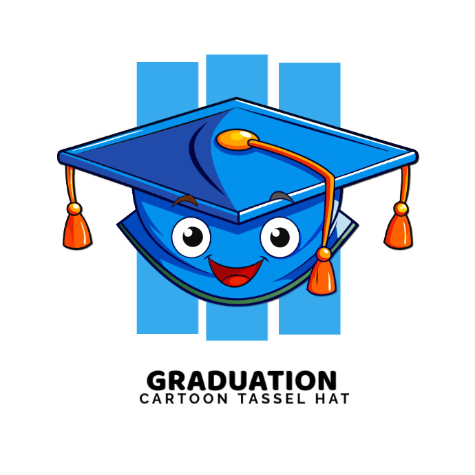 Cartoon graduation hat with tassel logo template