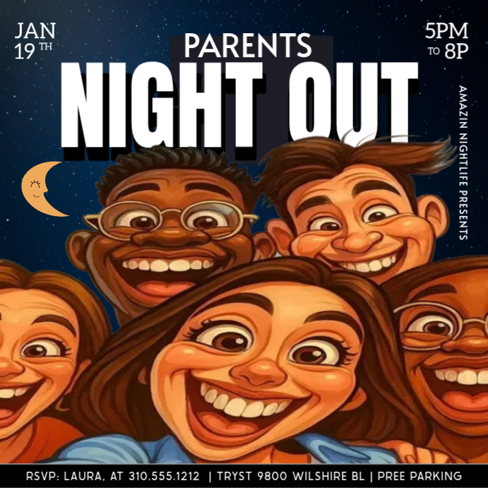 Cartoon School Friendly Parents Night Out Flyer Invite Template ...