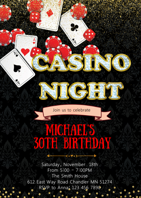 Casino Birthday Party Invitation Template PosterMyWall casino-birthday-party-invitation-template-postermywall