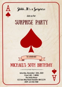 Casino playing card birthday invitation A6 template