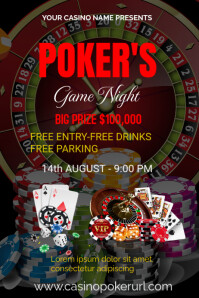 Brown Poker Game Night Poster Template