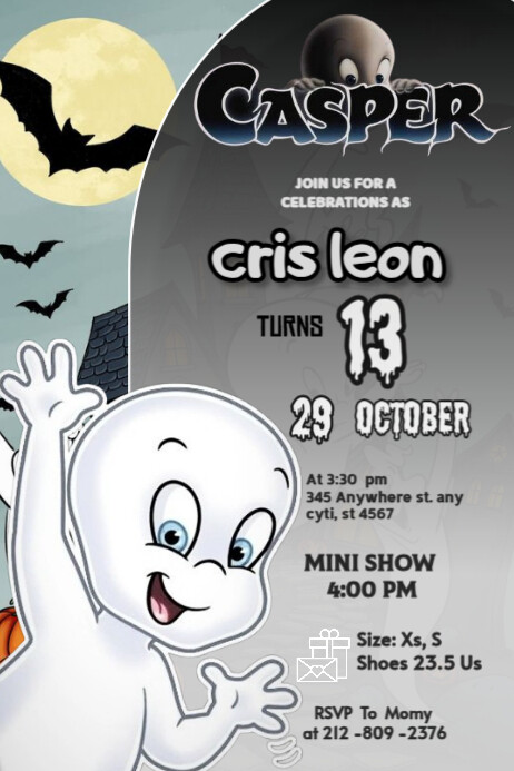 Casper Invite Plantilla de Casper invitation party temple flayer editablet ...