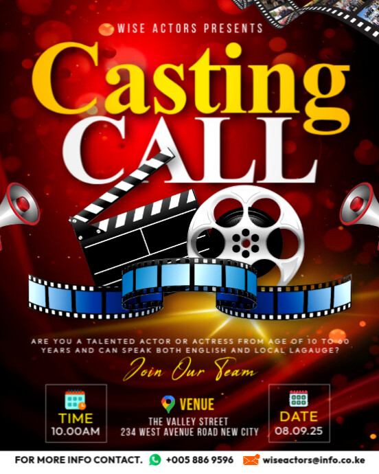 Cast Introduction Posters Casting Call film actors model voice singing talent social media ...