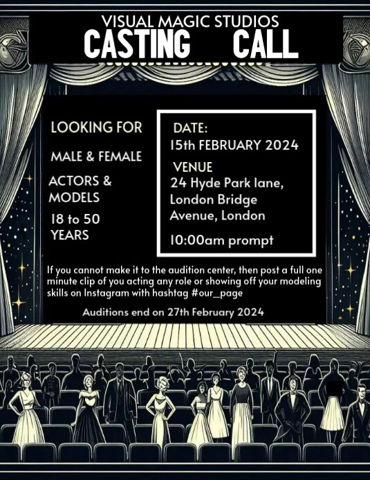 Copy of Casting Call flyer poster template | PosterMyWall