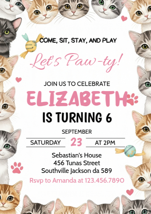 Cat Birthday Invitation A4 template