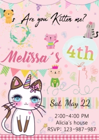 Cat Birthday Invitations A6 template